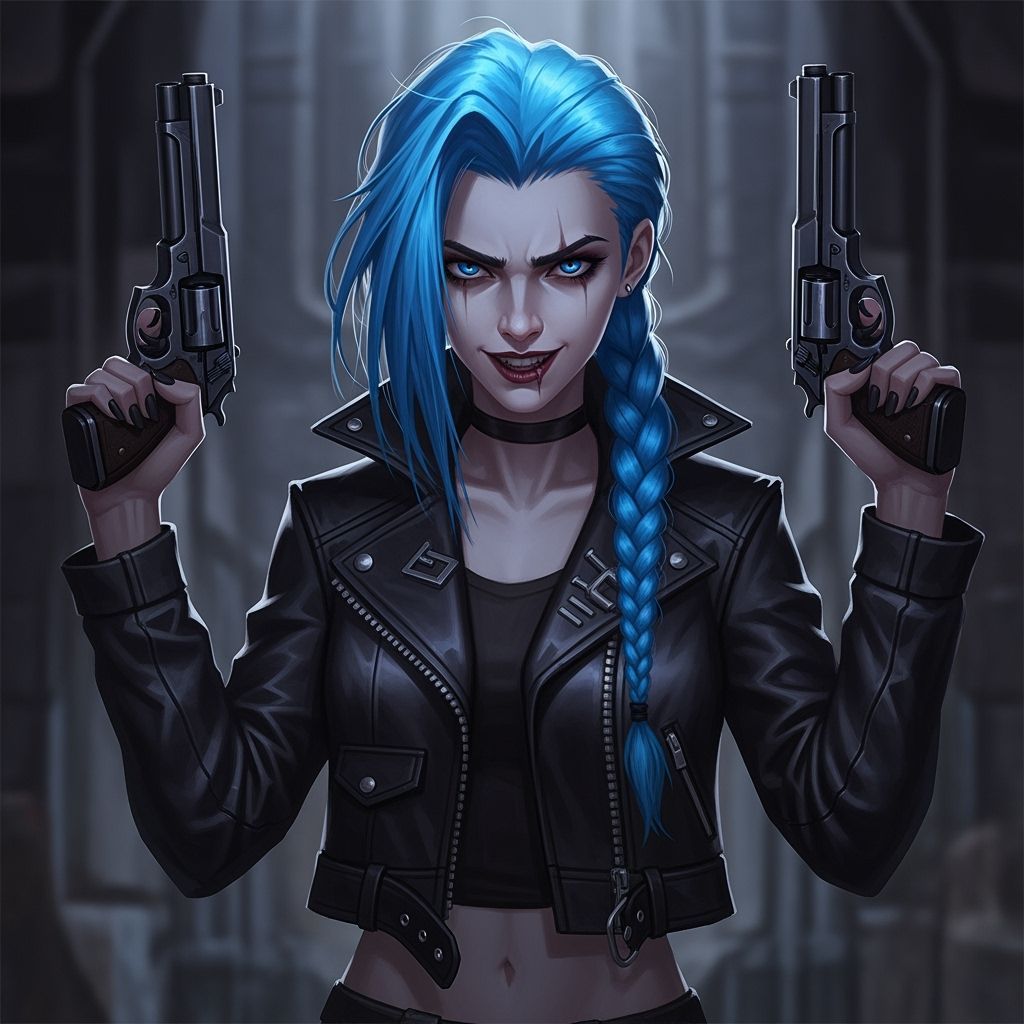 Jinx in Leather Jacket with Pistols, Cinematic Lighting