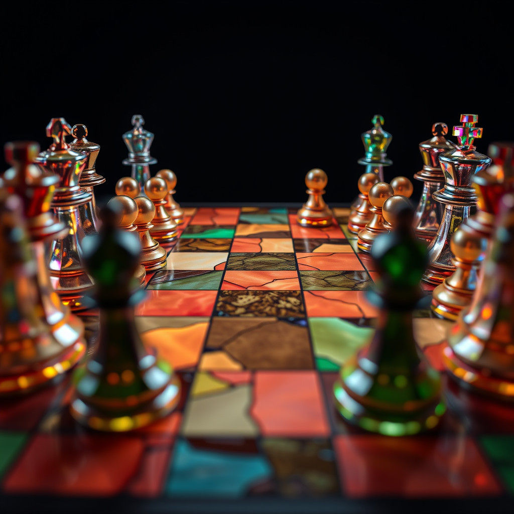 Stunning Stained Glass Chessboard in Hyperreal 3D