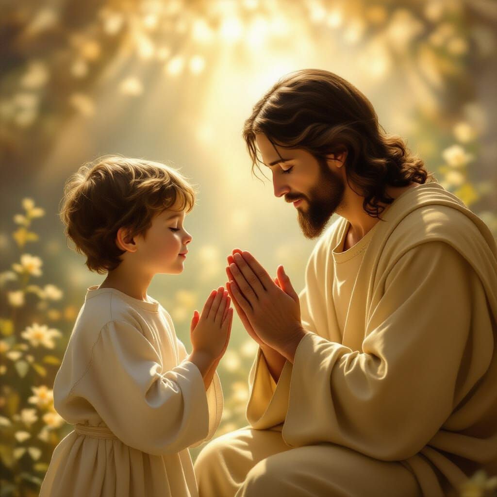 Boy Receives Jesus' Blessing: Classical Art Style