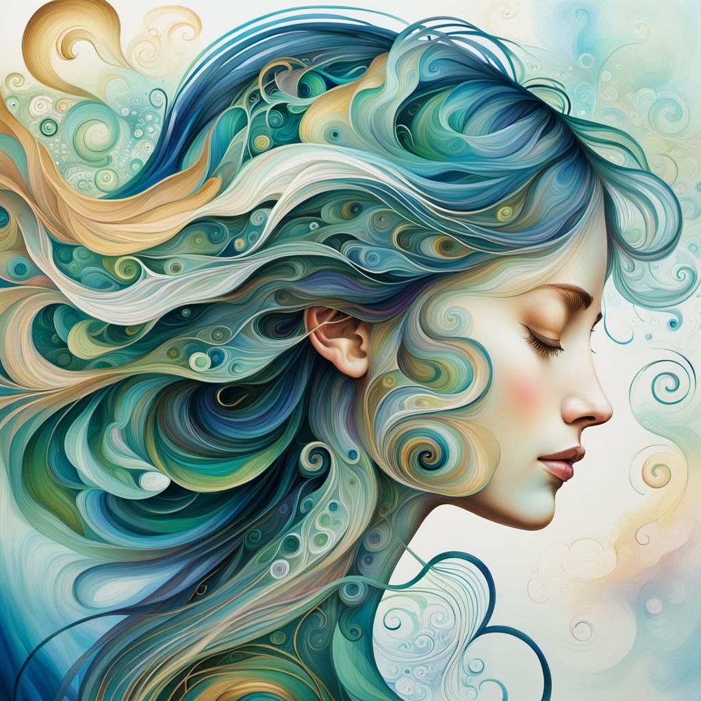 Captivating Woman with Lotus Hair in Abstract Expressionism