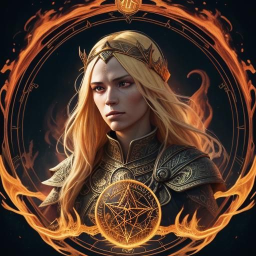 Mystical Crossroads: Blonde Tarot Reader in Phoenix Flames