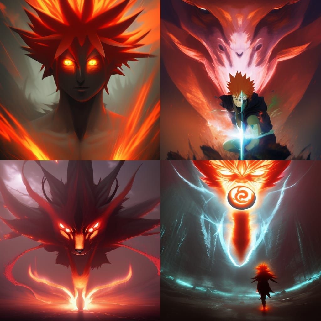 Naruto's Kurama Chakra Mode: Hyperdetailed Dark Fantasy