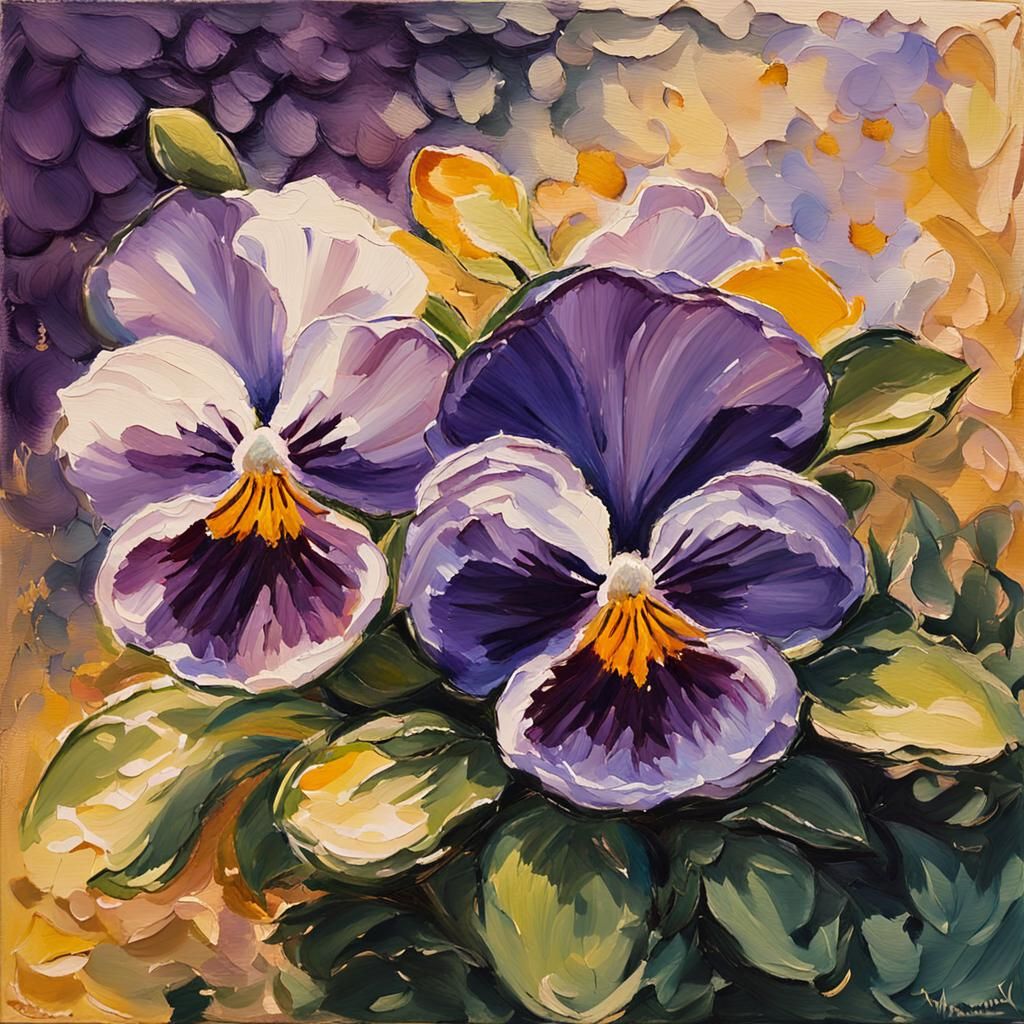 Viola Flower Impasto Painting in Gouache Style