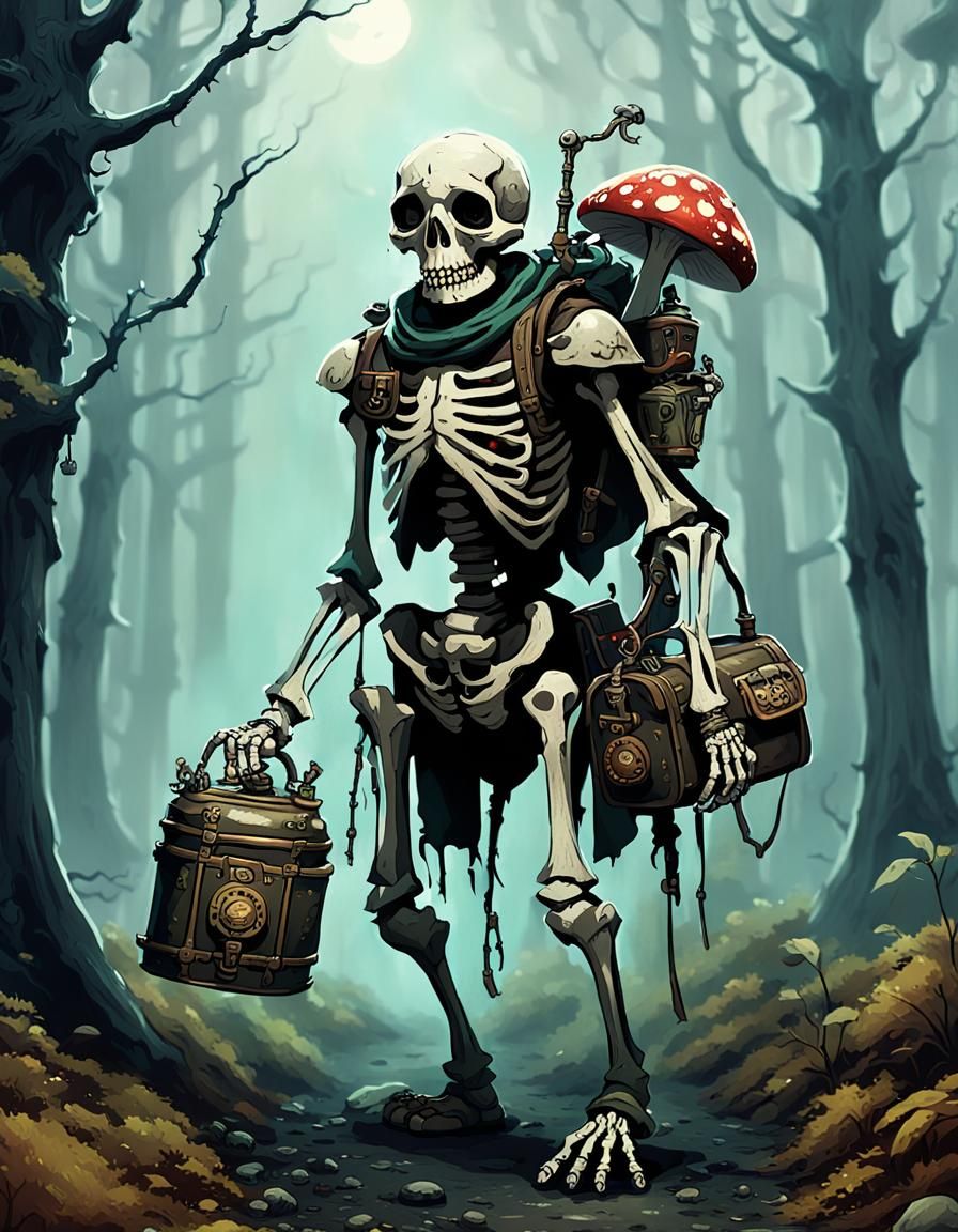 Biopunk Skeleton Lich Merchant in Toxic Forest