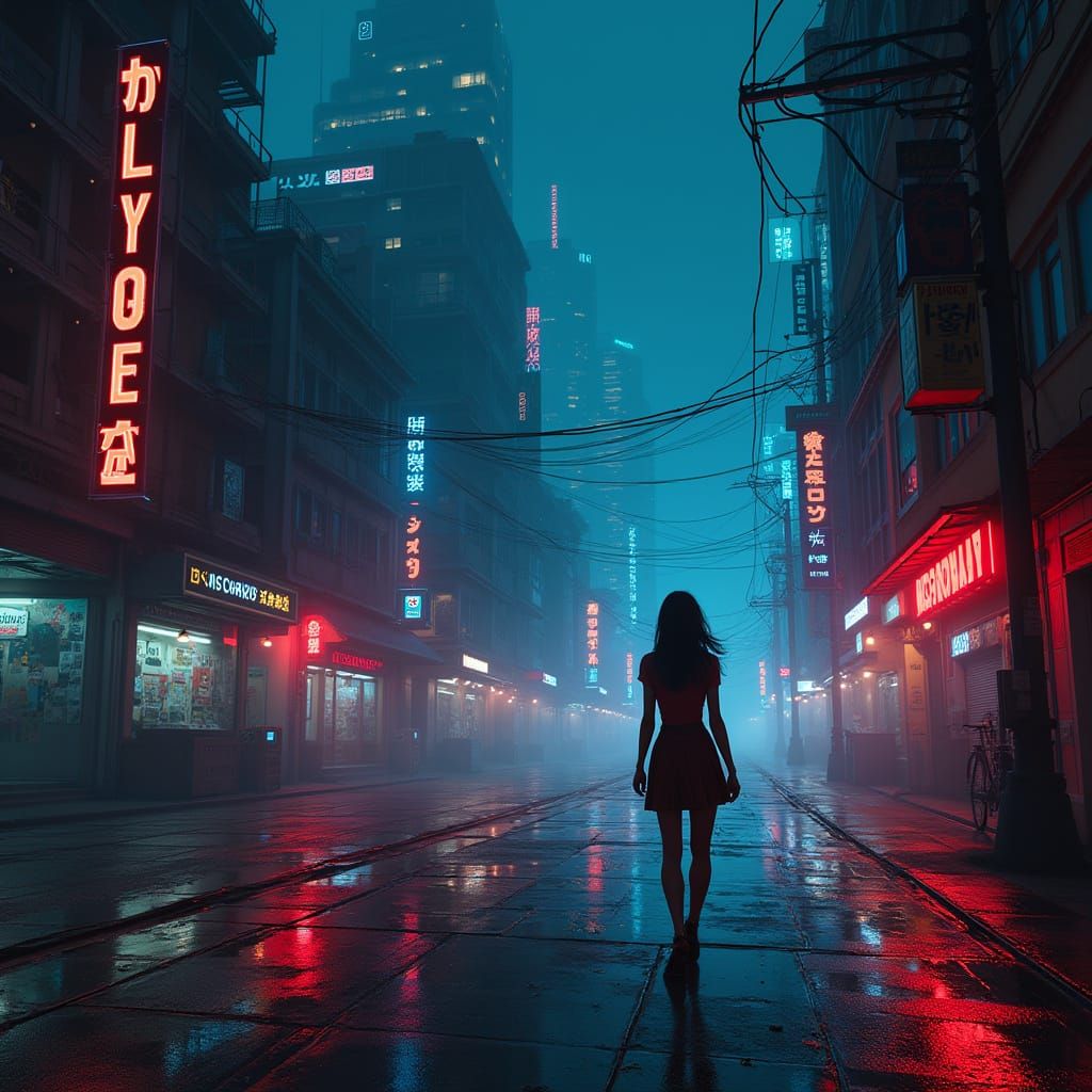 Cyberpunk Cityscape at Night with Neon Lights