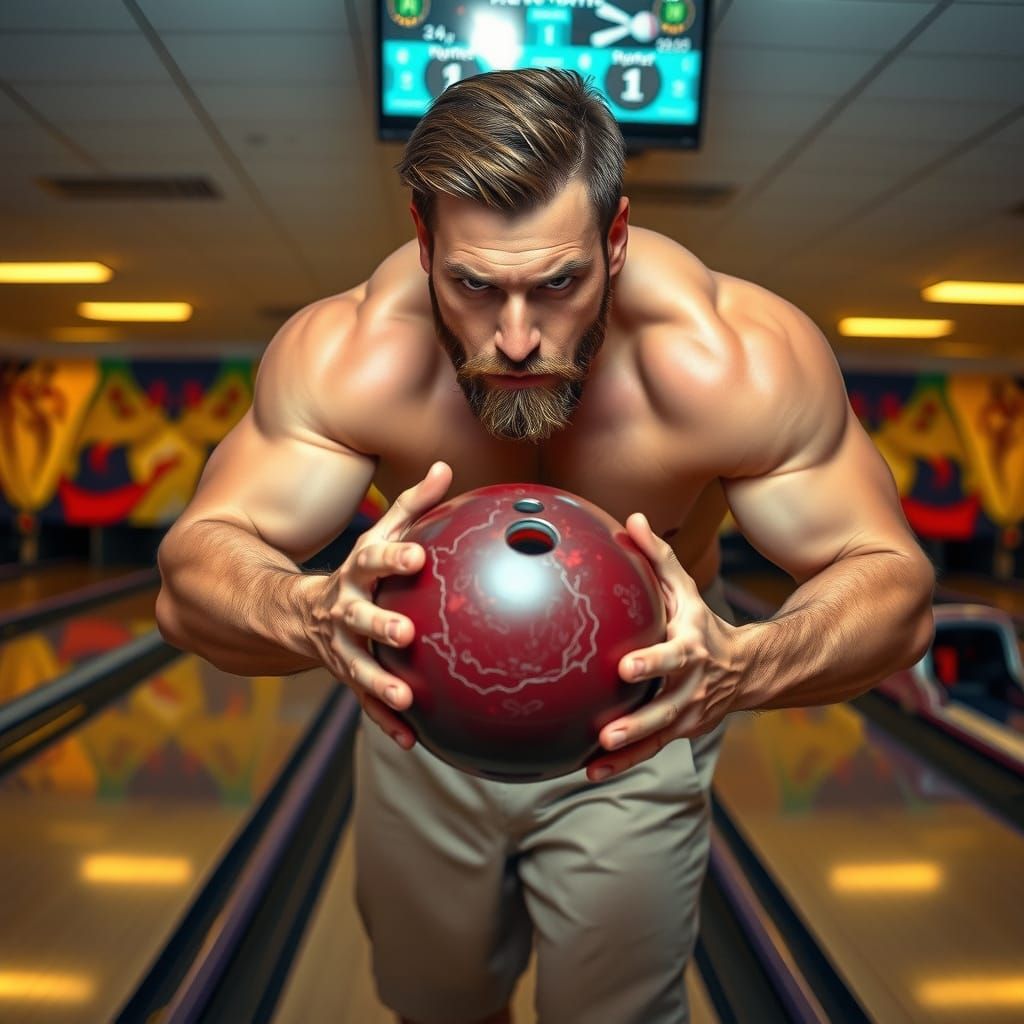 Muscular Man Ready to Bowl in Photorealistic Style