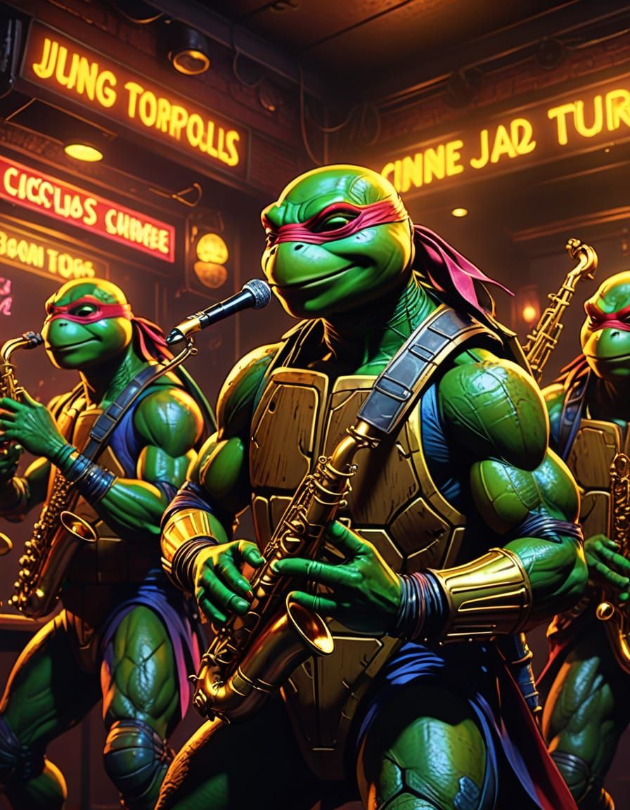 Mutant Ninja Turtles Sing Jazz: Vibrant Digital Art