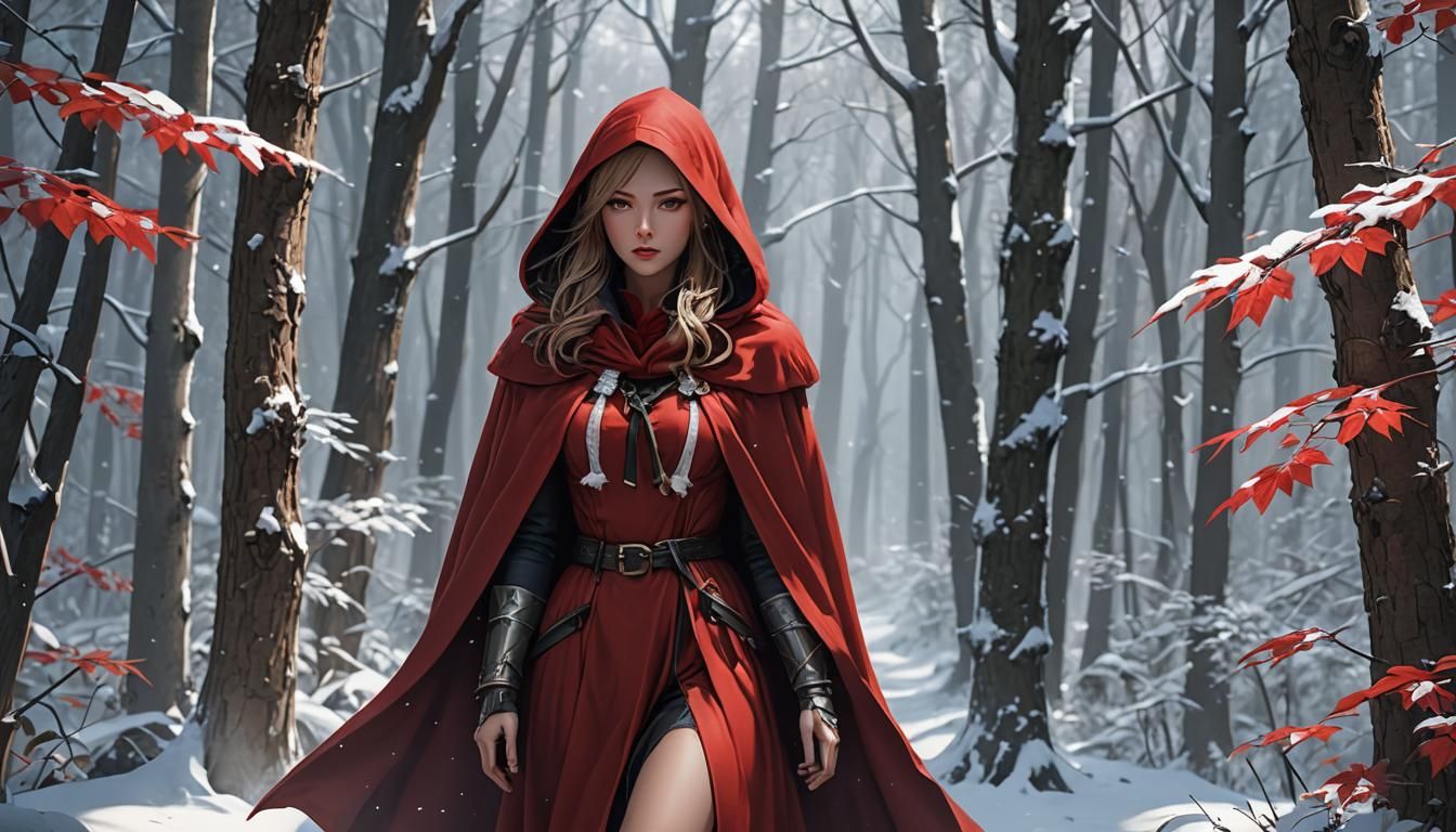 Red Riding Hood in Snowy Forest: 3D Anime Art