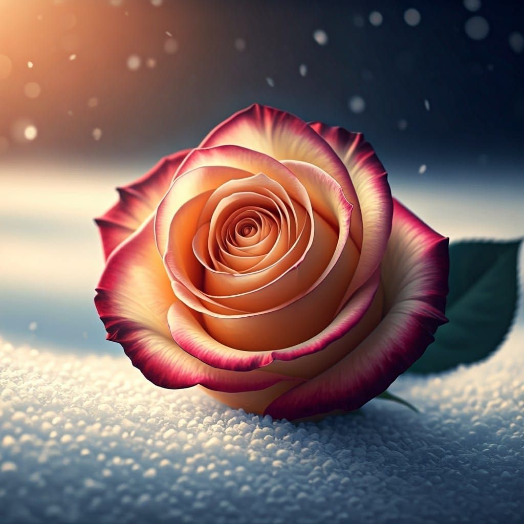 Rose on Snow in Impressionist Style