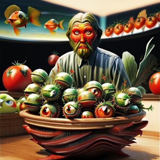 Shiny 3D Red Tomato Creature: A Pixar-esque Surreal Hybrid