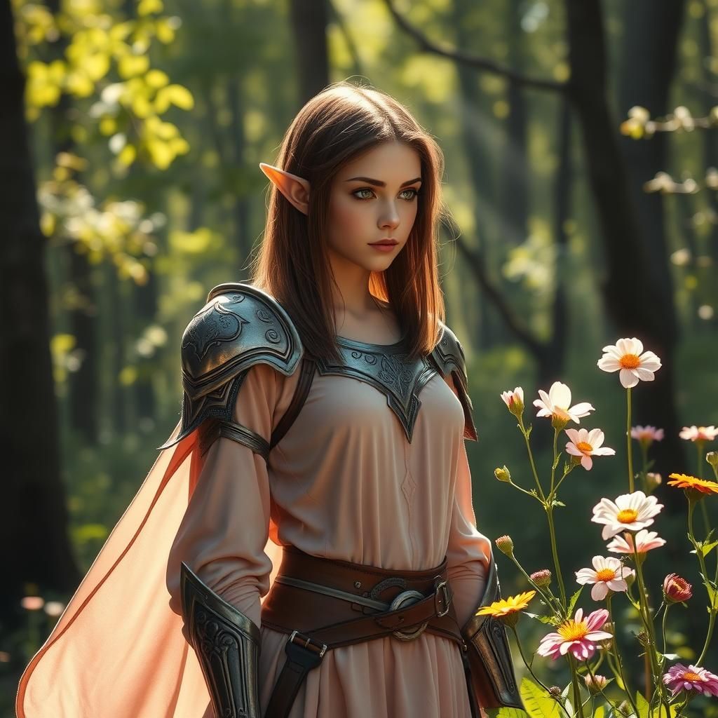 Elf Cleric in Forest, Dreamy Ethereal Art