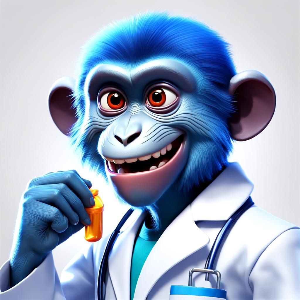 Blue Monkey in Lab Coat: Pixar-Style 3D Art