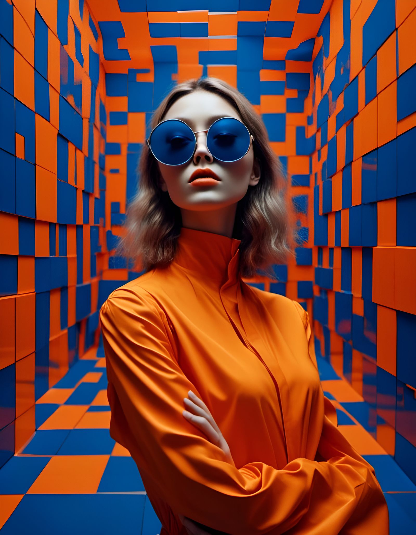 Geometric Pop Art Portrait with Stainless Steel Sunglasses