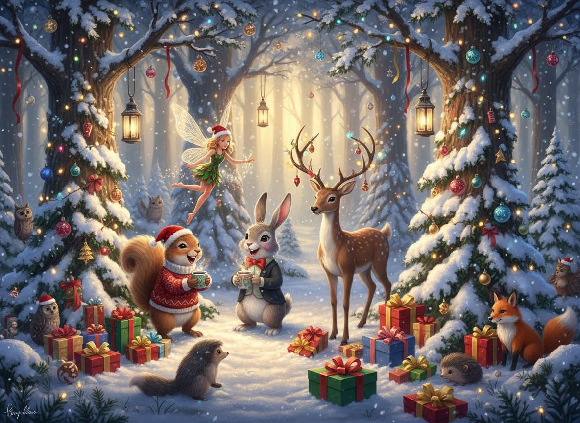 Festive Forest Party with Animals and Fairies