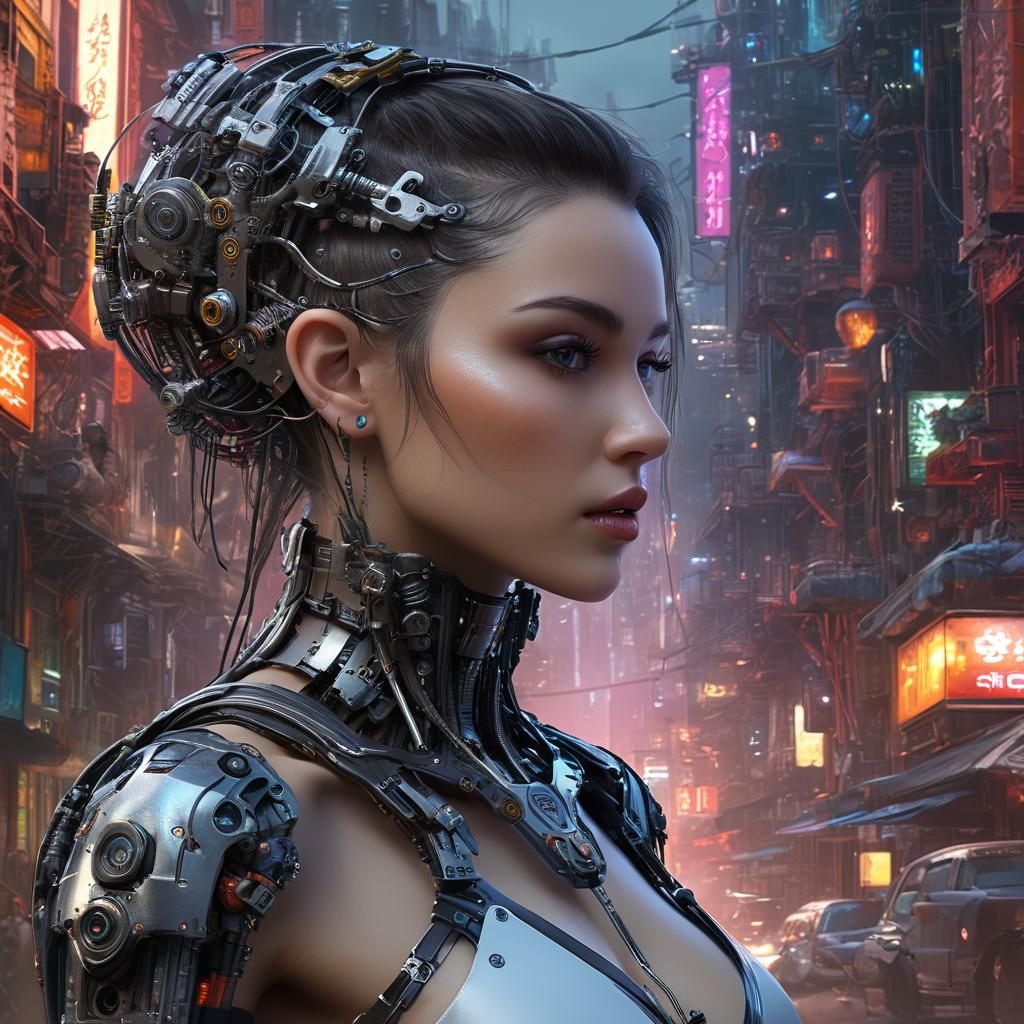 Cyberpunk Biohacker with Mechanical Implants