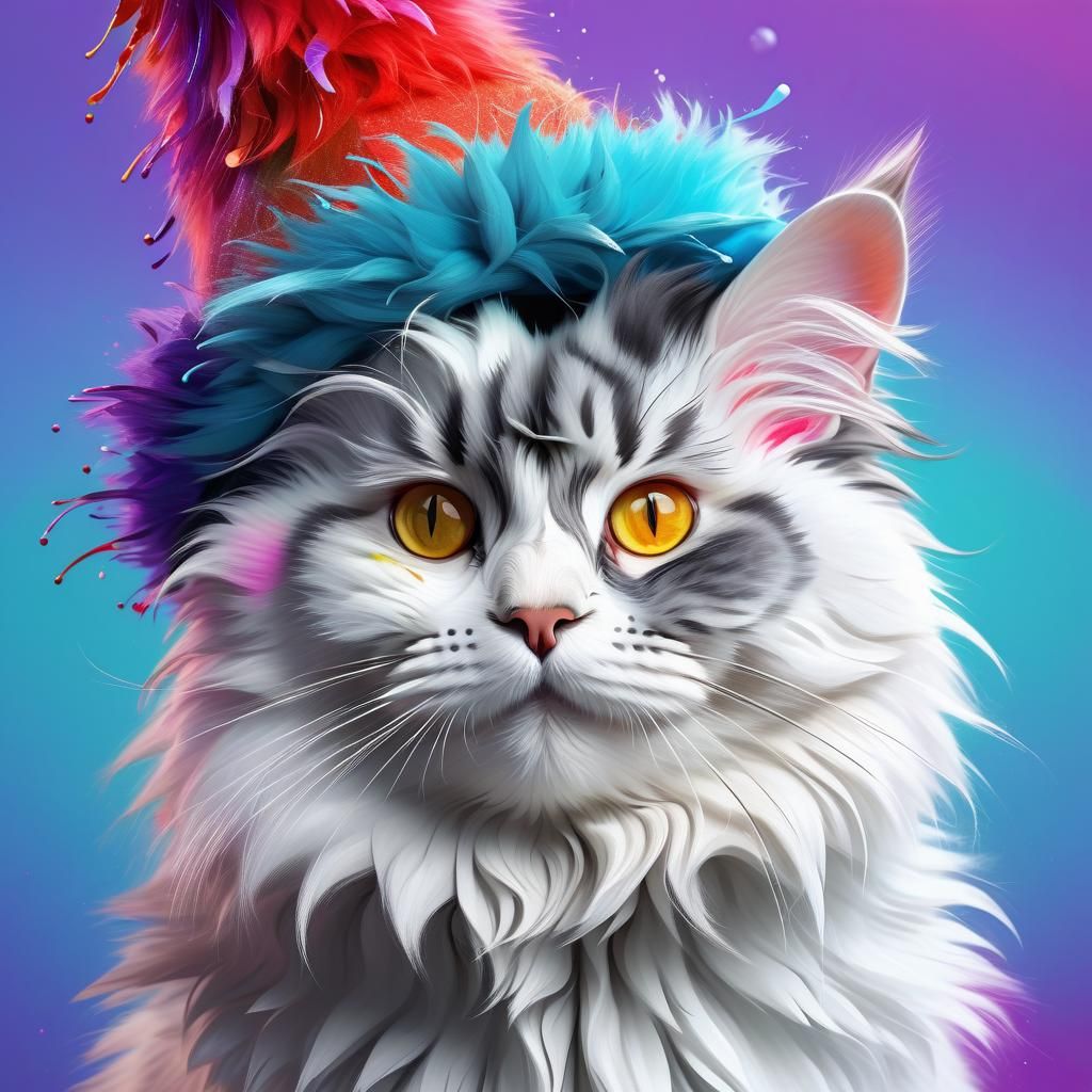 Angora Cat Celebrates Birthday in Hyperrealistic Style
