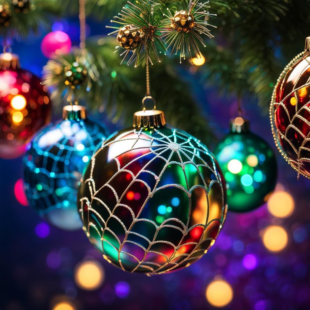 Sparkly Spiderweb Christmas Ornaments: Hyperrealistic Concep...