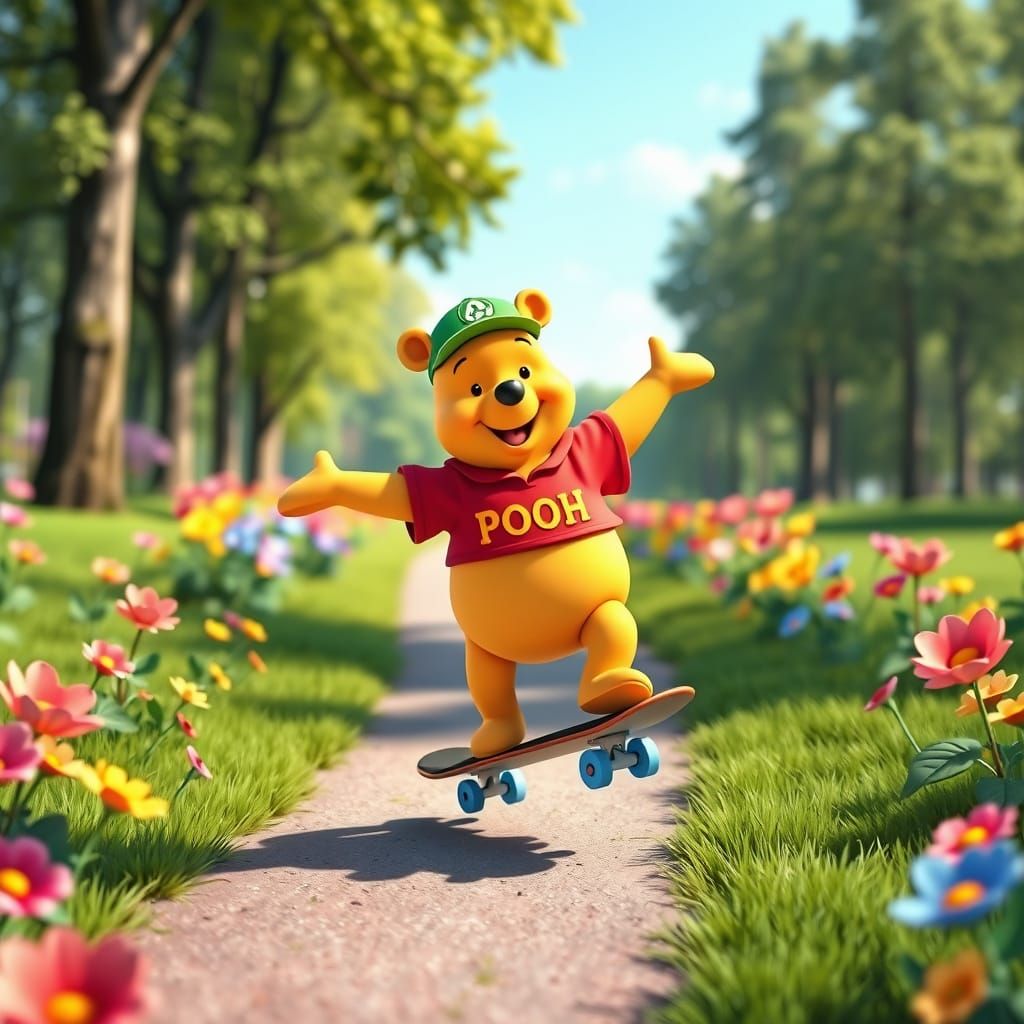 Vibrant Winnie the Pooh Skates in a Colorful Park