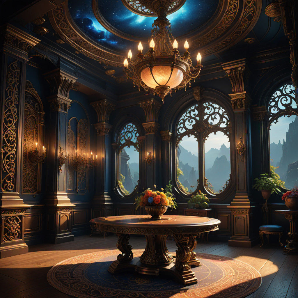 Majestic Table in a Mystical Chamber