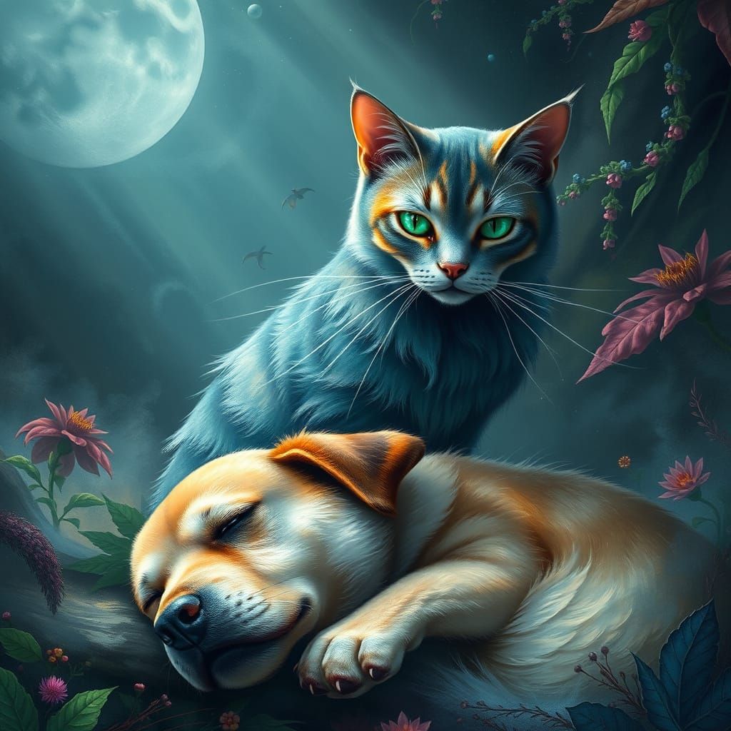 Whimsical Feline Guardian in Ethereal Realm