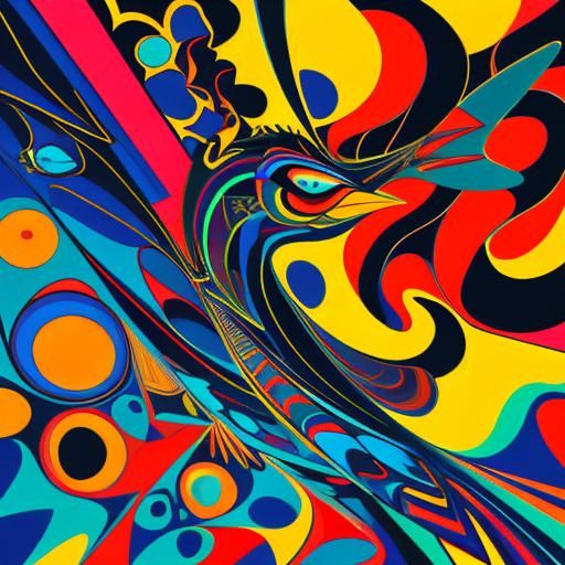 Cubist Bird and Worm Fight as Fauvist Painting