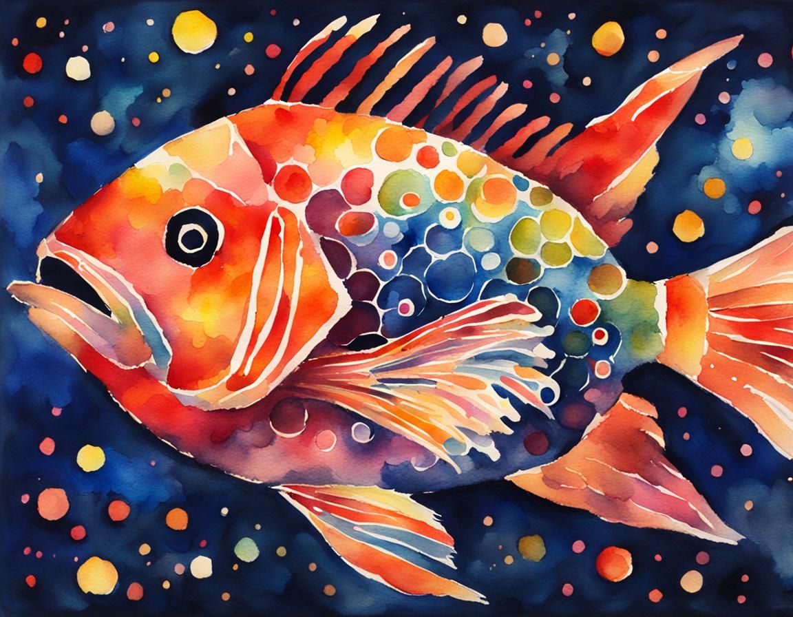 Fireworks Fish in Impressionist Watercolor Style