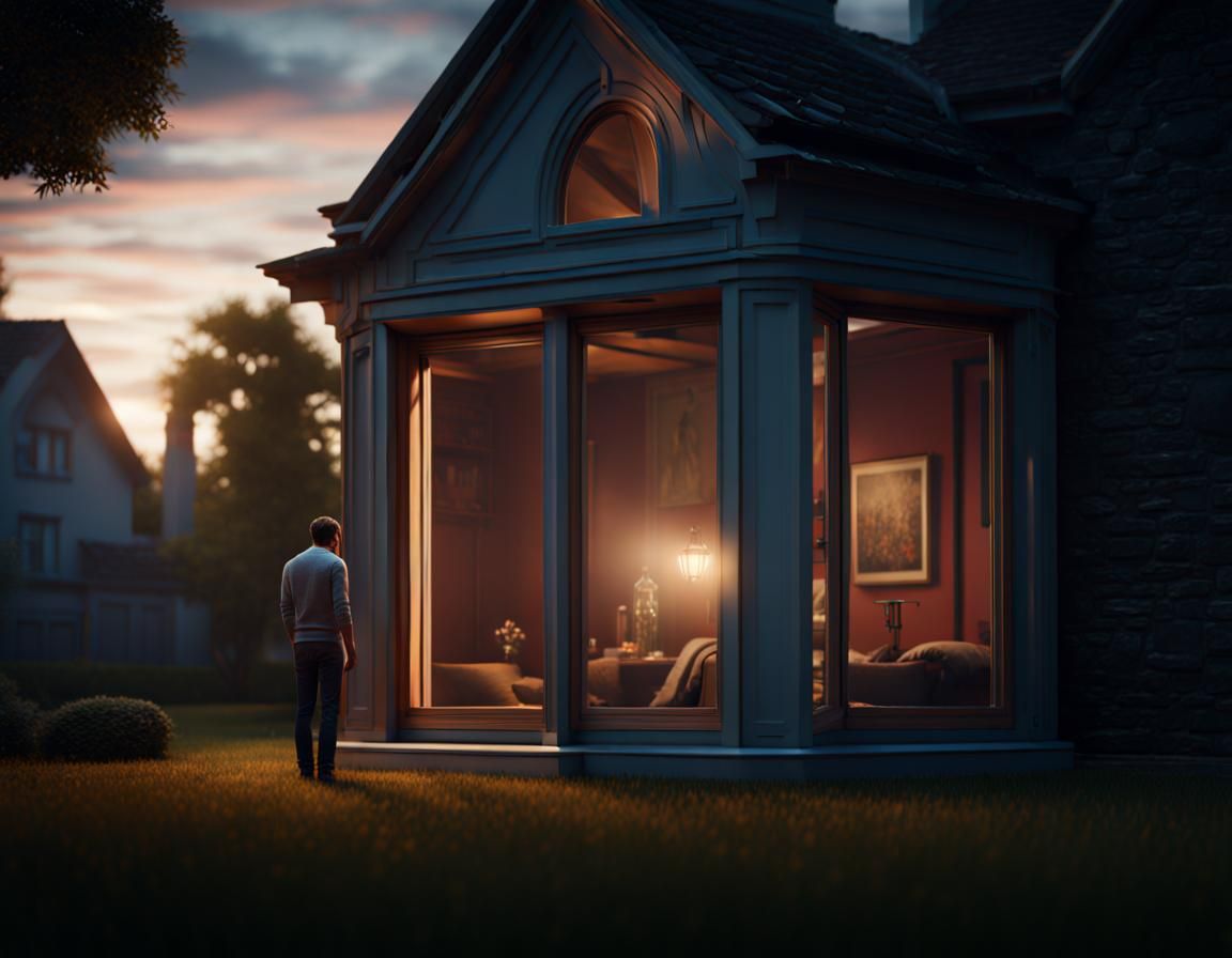 Sad Man Gazing Through Window: Hyperdetailed Unreal Engine S...