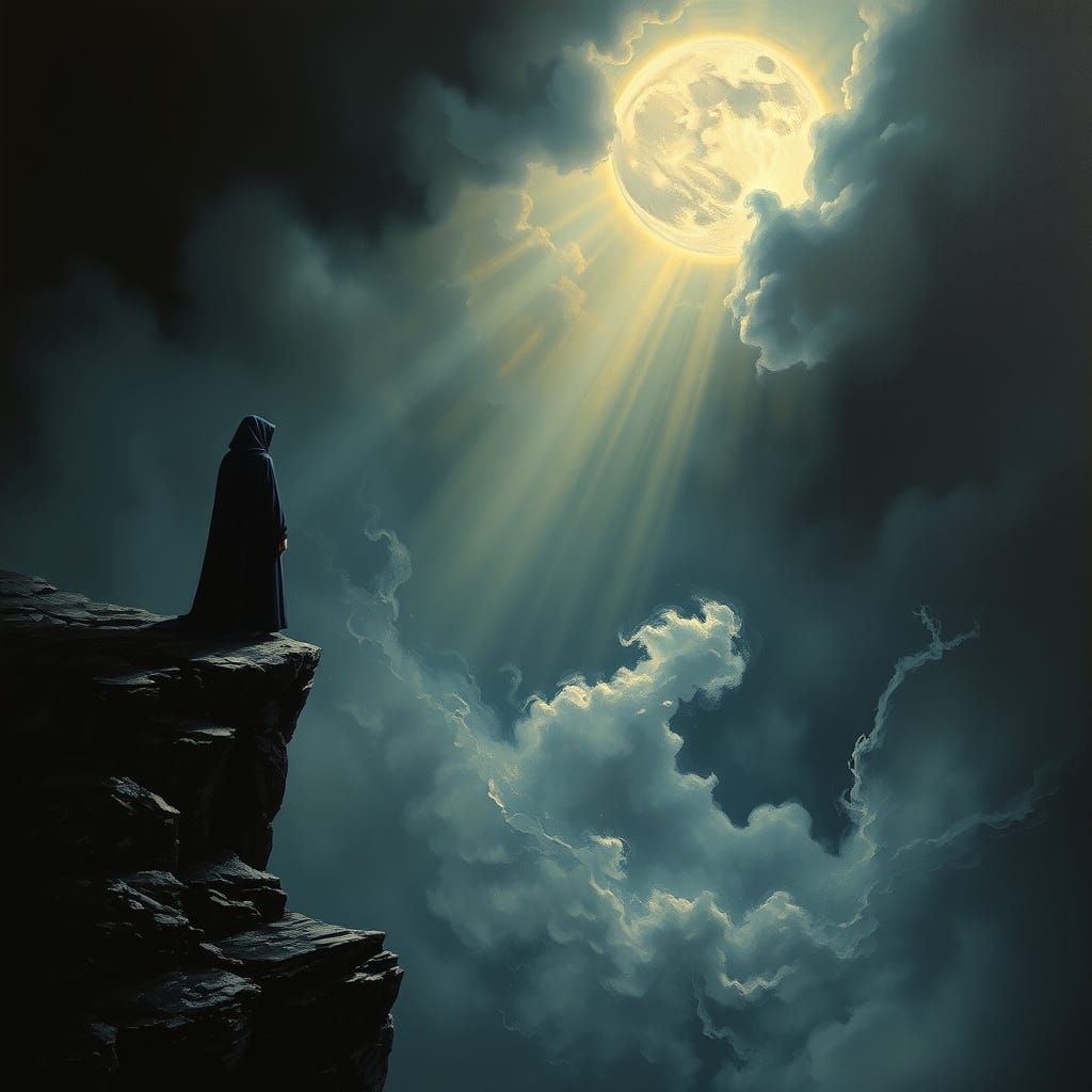 Dark Allegory of Mystery on a Shadowed Precipice