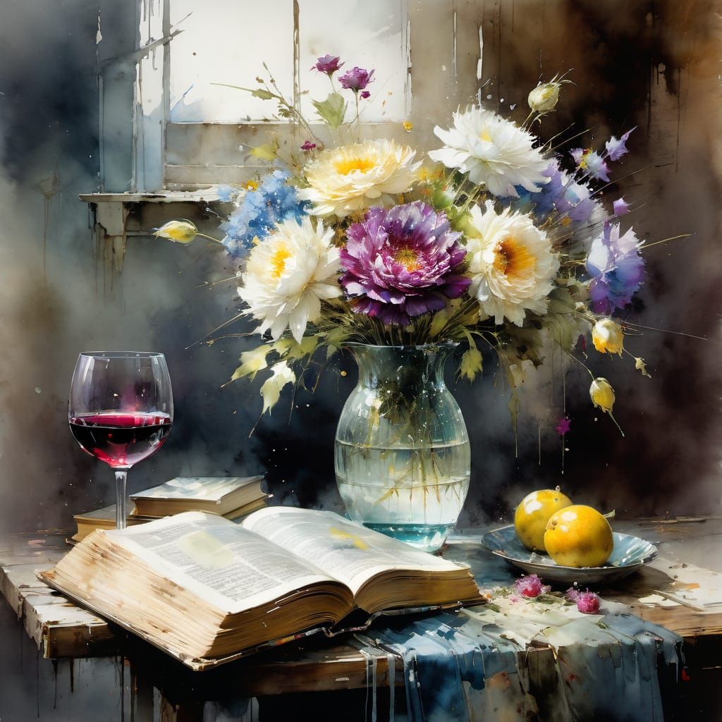 Watercolor Vase of Flowers in Fine Art Style