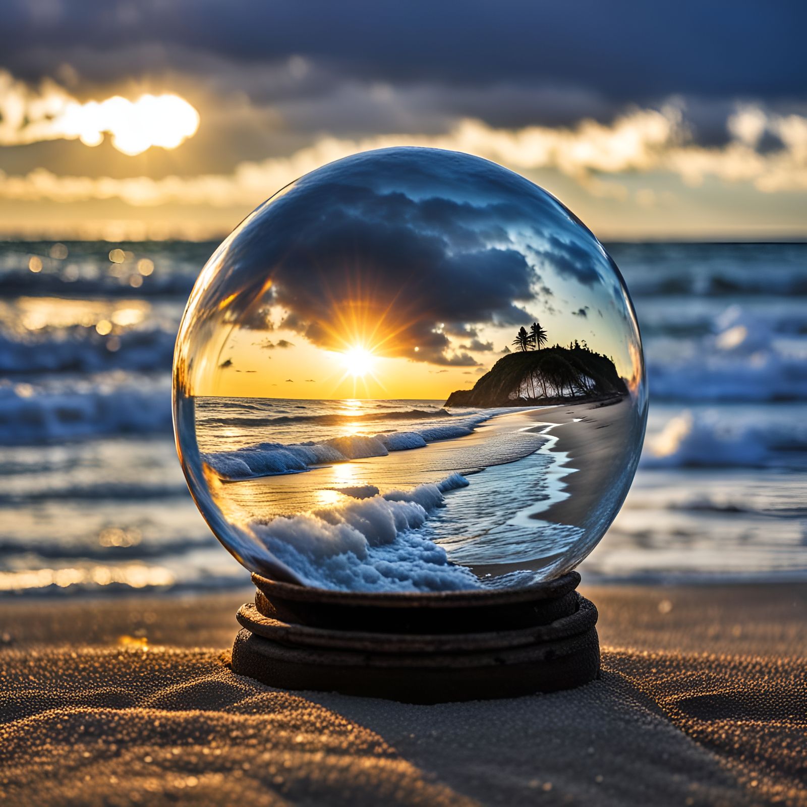Beach Glass Ball Reflects a Miniature World