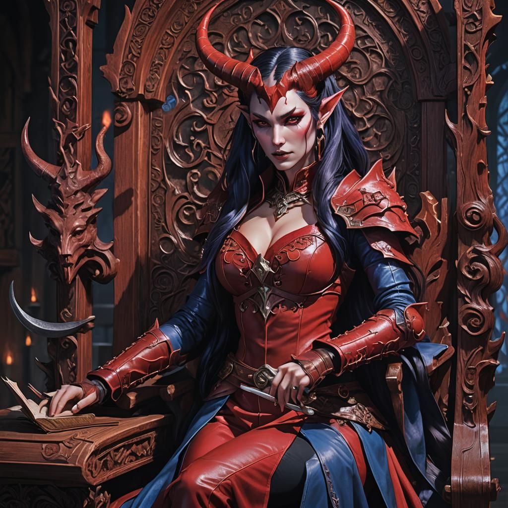 Anime Portrait of a Tiefling Woman with Tome