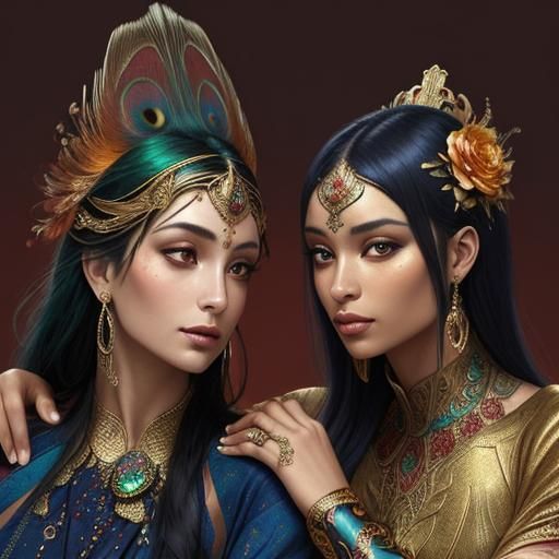 Golden Woman with Peacock Feathers, Art Nouveau