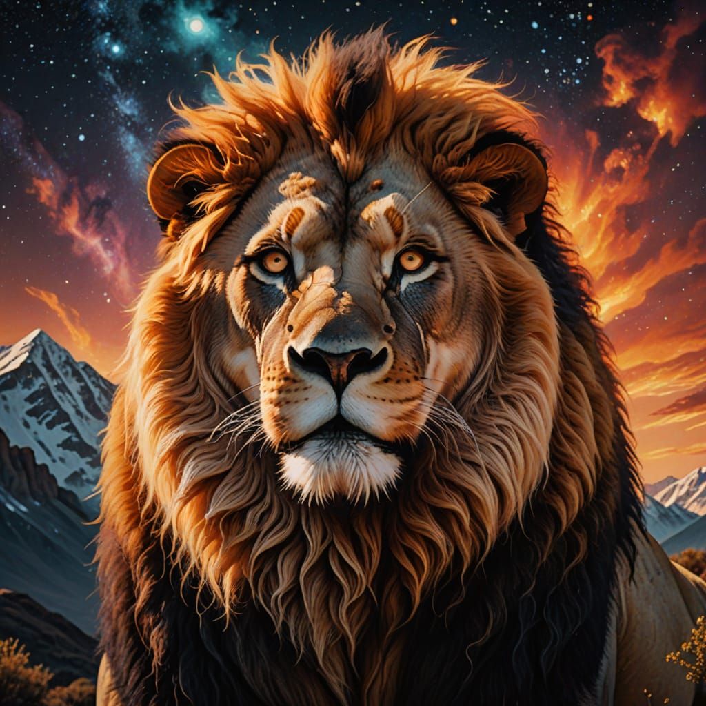 Ethereal Lion of Leo Radiates Golden Light Amidst Celestial ...