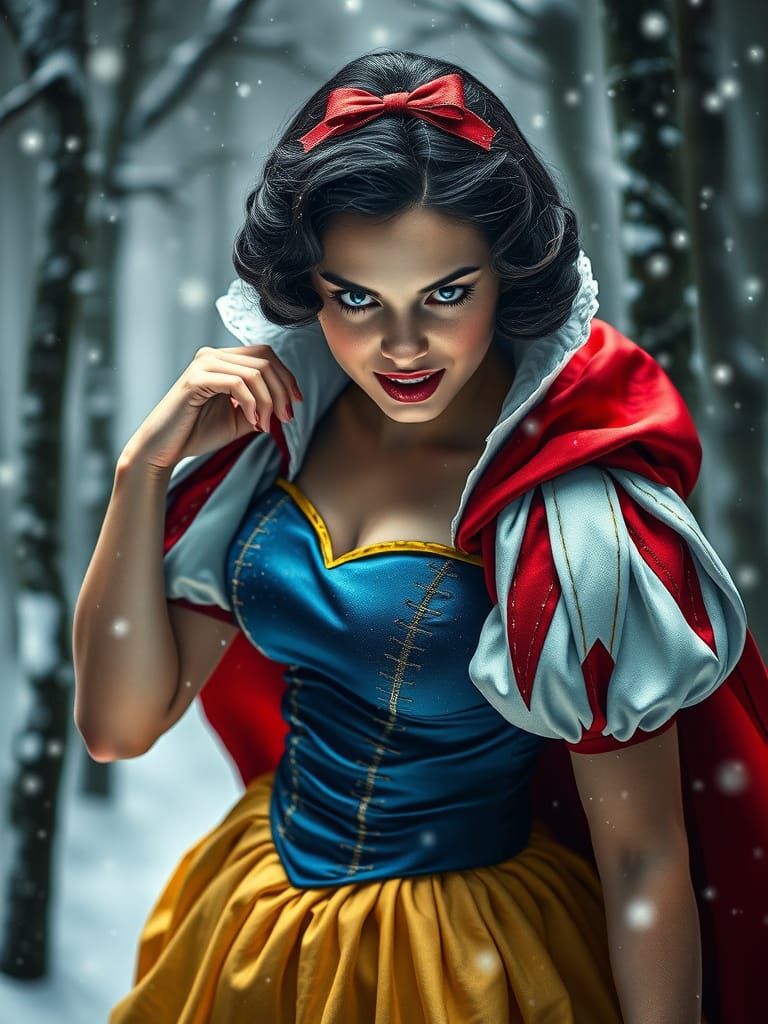 Evil Snow White Stares Intensely: Hyperrealistic Detail