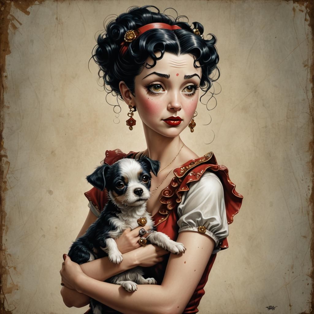 Betty Boop and Dog in Pin-Up Digital Painting
