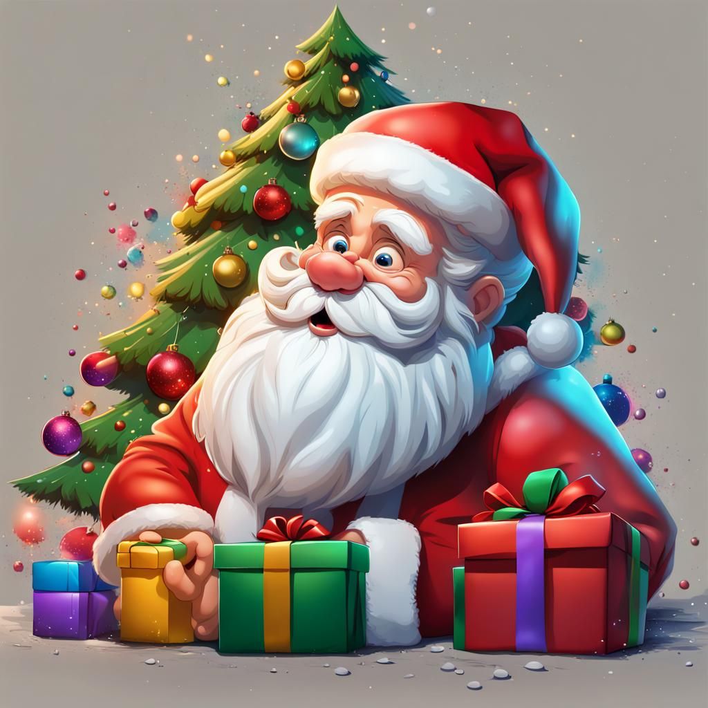 Cartoon Santa Claus with Christmas Presents