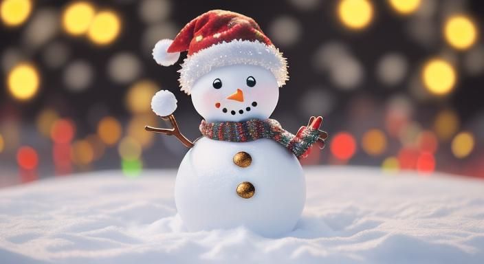 Cute Snowman with Christmas Lights Bokeh