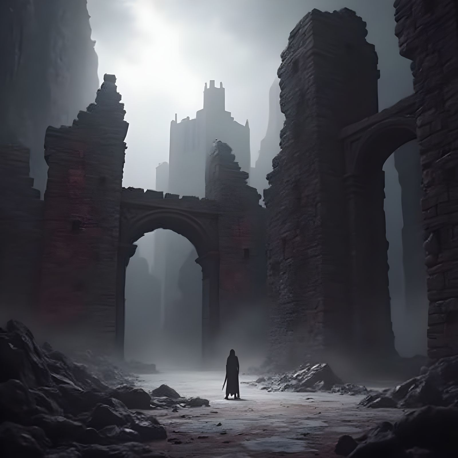 Medieval Castle Ruins in Dark Fantasy Style