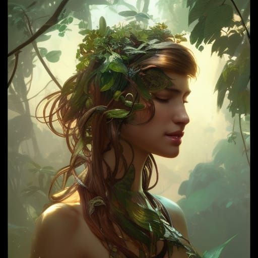 Jungle Goddess Portrait in Detailed Splash Art Style
