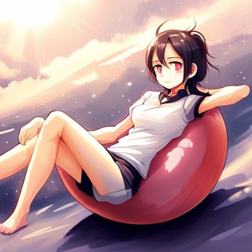 Anime Girl Relaxing with Yoga Balls