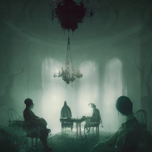 Intricate Ghost Seance Illustration in Studio Ghibli Style