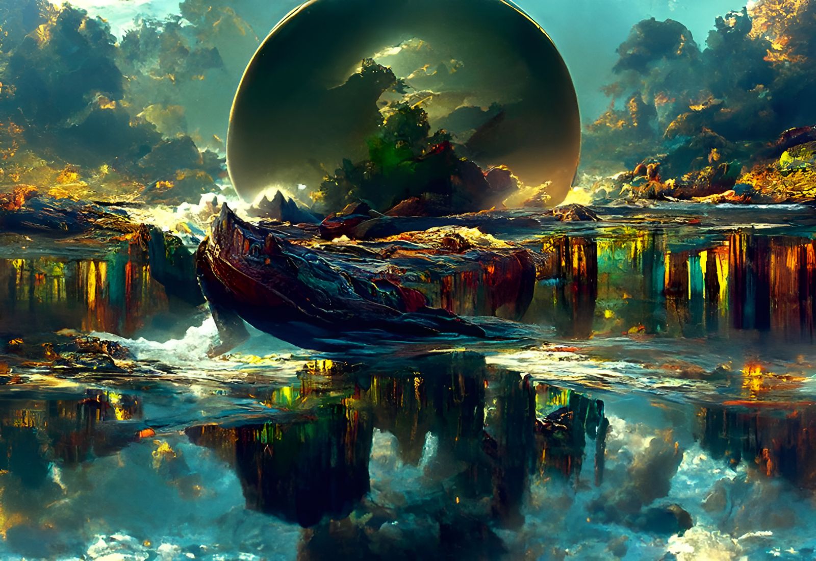 Ship on Dark Seas: Hyperrealistic Seascape