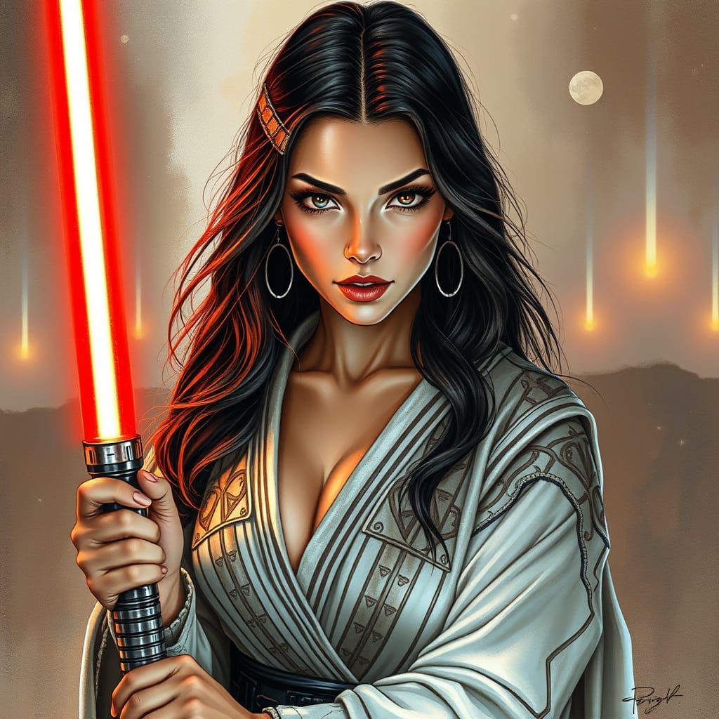 Seductive Female Jedi Portrait in Hyperrealistic Digital Art