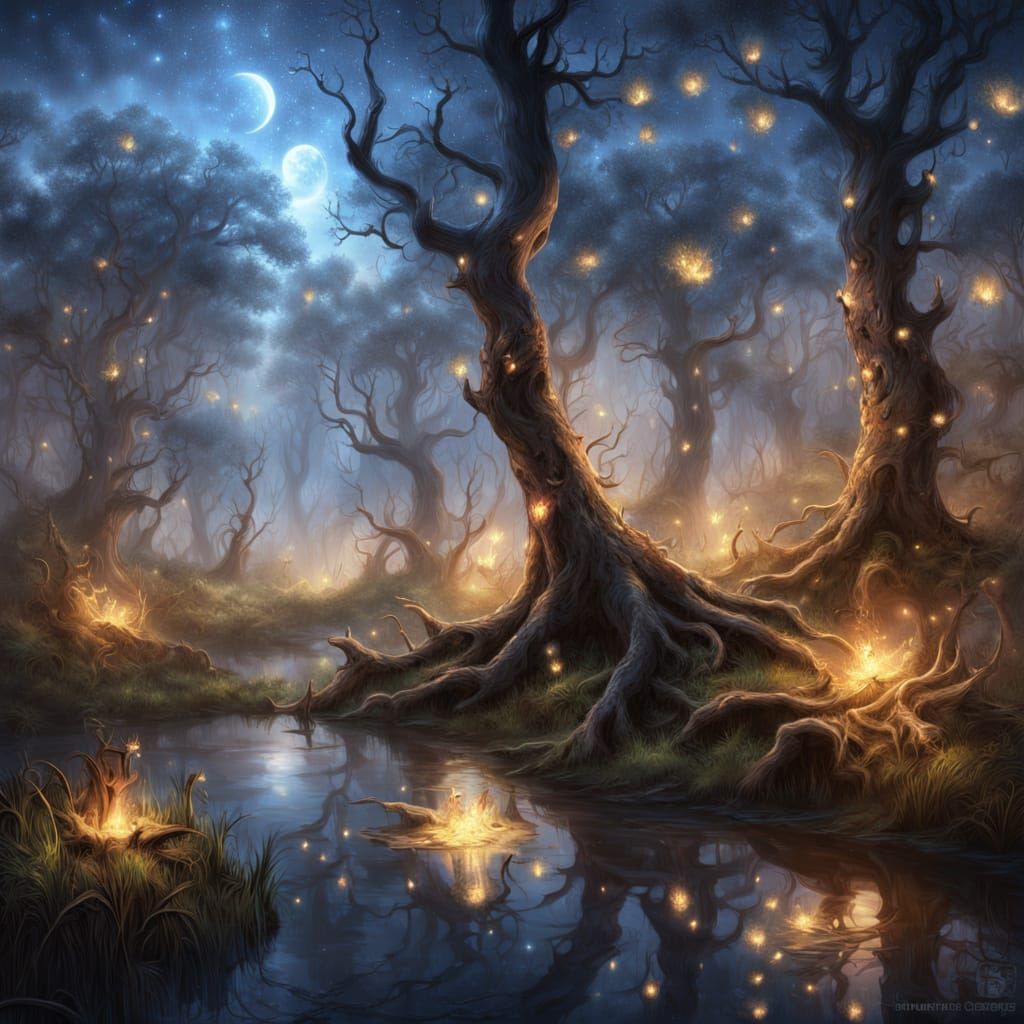Mystical Swamp Forest in Hyper-Realistic Digital Art