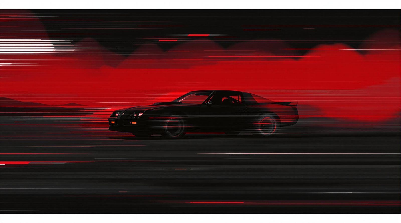 Glitched Retro Car Chase in Smoky Desert