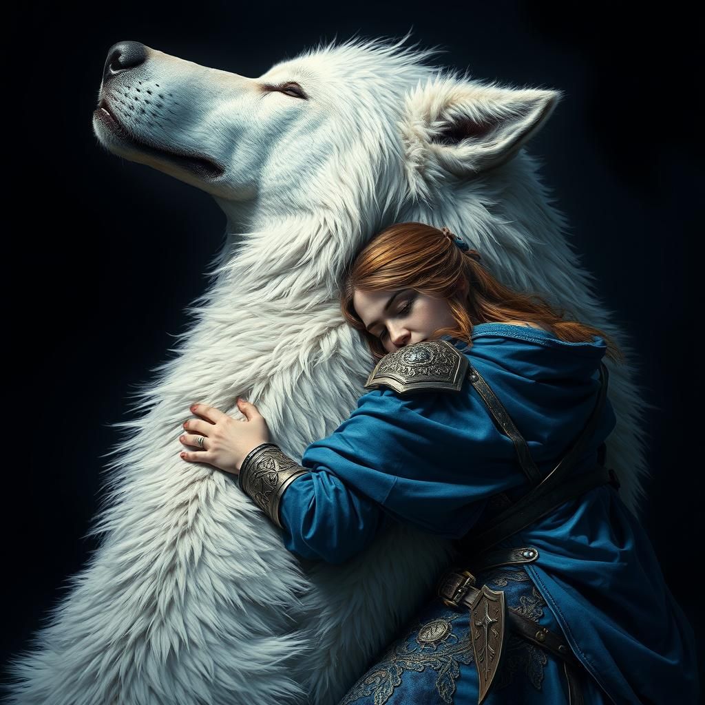 Woman in Armor Sleeping on Dire Wolf