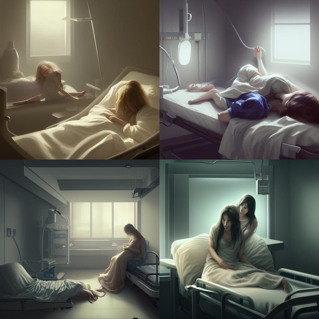 Dark Fantasy: Woman Asleep in Hospital with Floating Figure