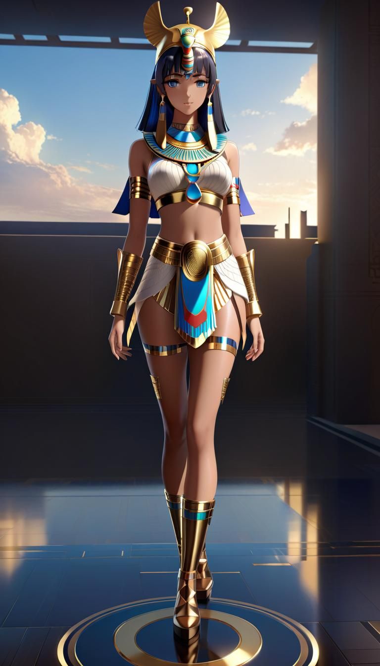 cute anime style Egyptian Goddess Tefnut