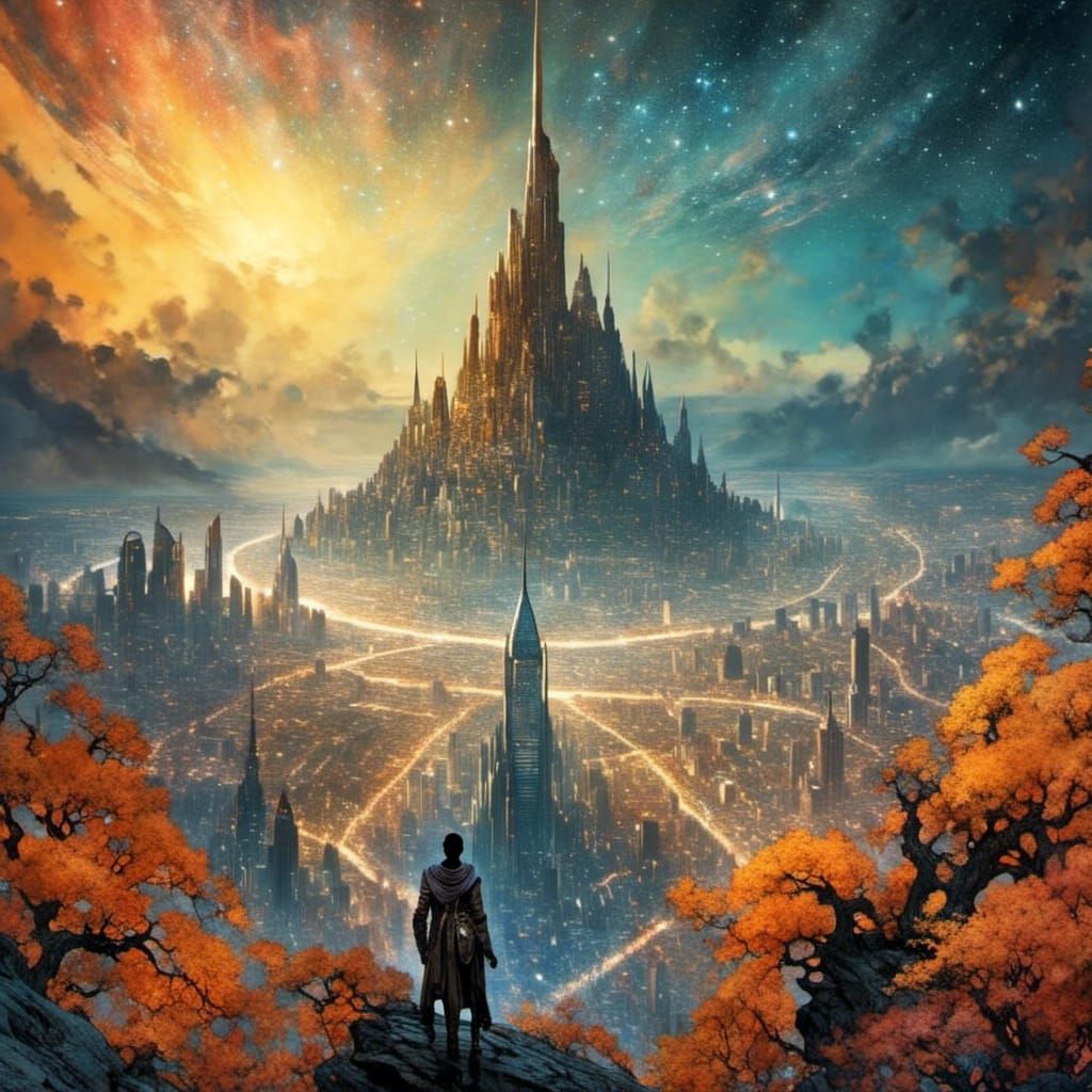 Enchanted City Watercolor Painting in Potterverse Setting