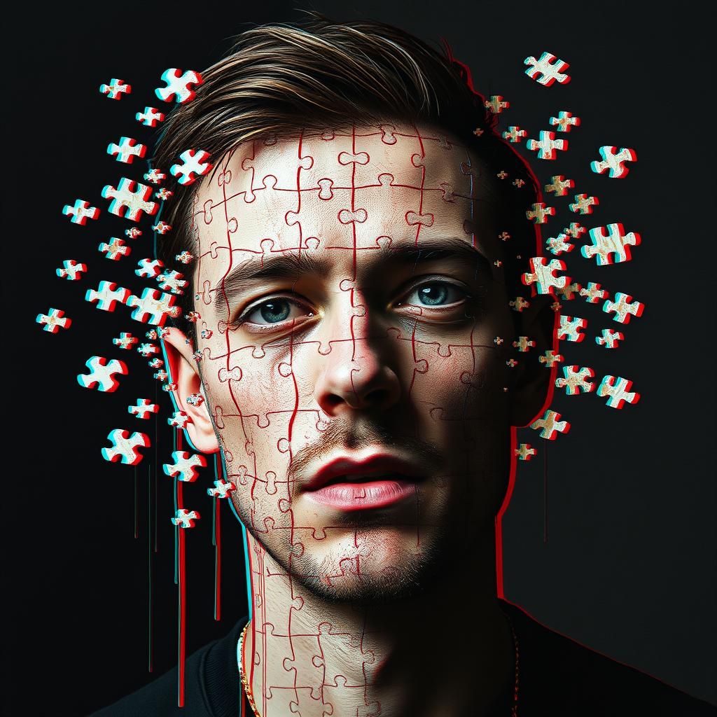 Fragmented Male Face: Surreal Digital Collage